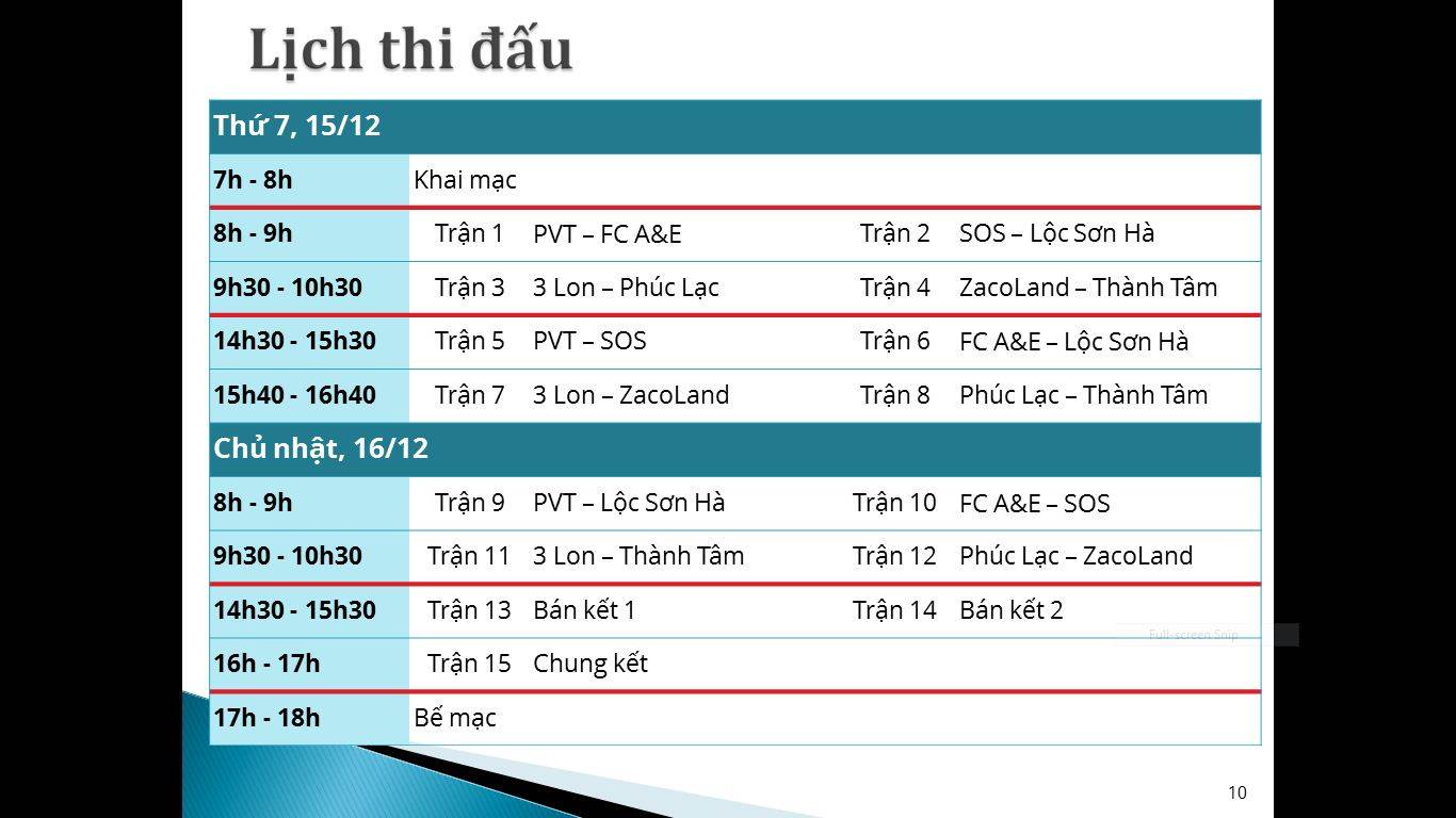 Lịch thi đấu PVT Cup lần 1 - 2018